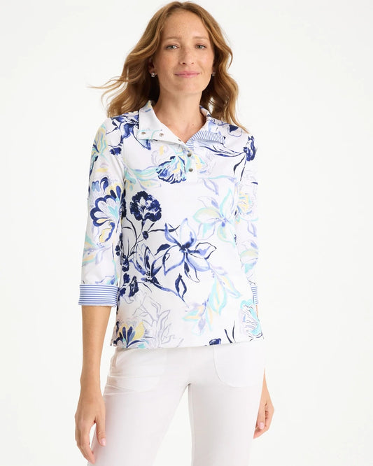 Chico's Customer Favorite - Zenergy® UPF Floral Snap Mockneck Amparo Blue