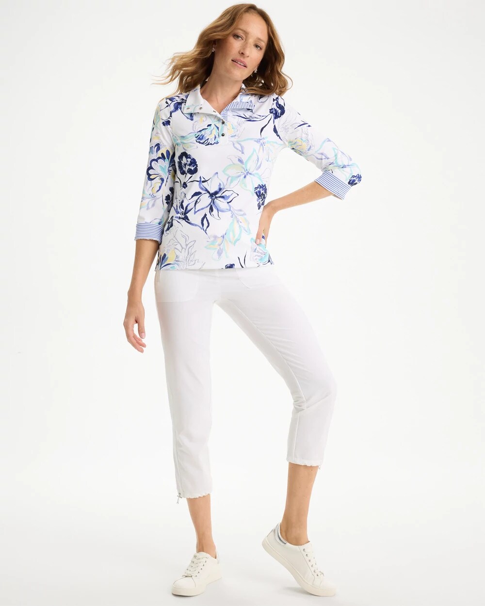 Chico's Customer Favorite - Zenergy® UPF Floral Snap Mockneck Amparo Blue