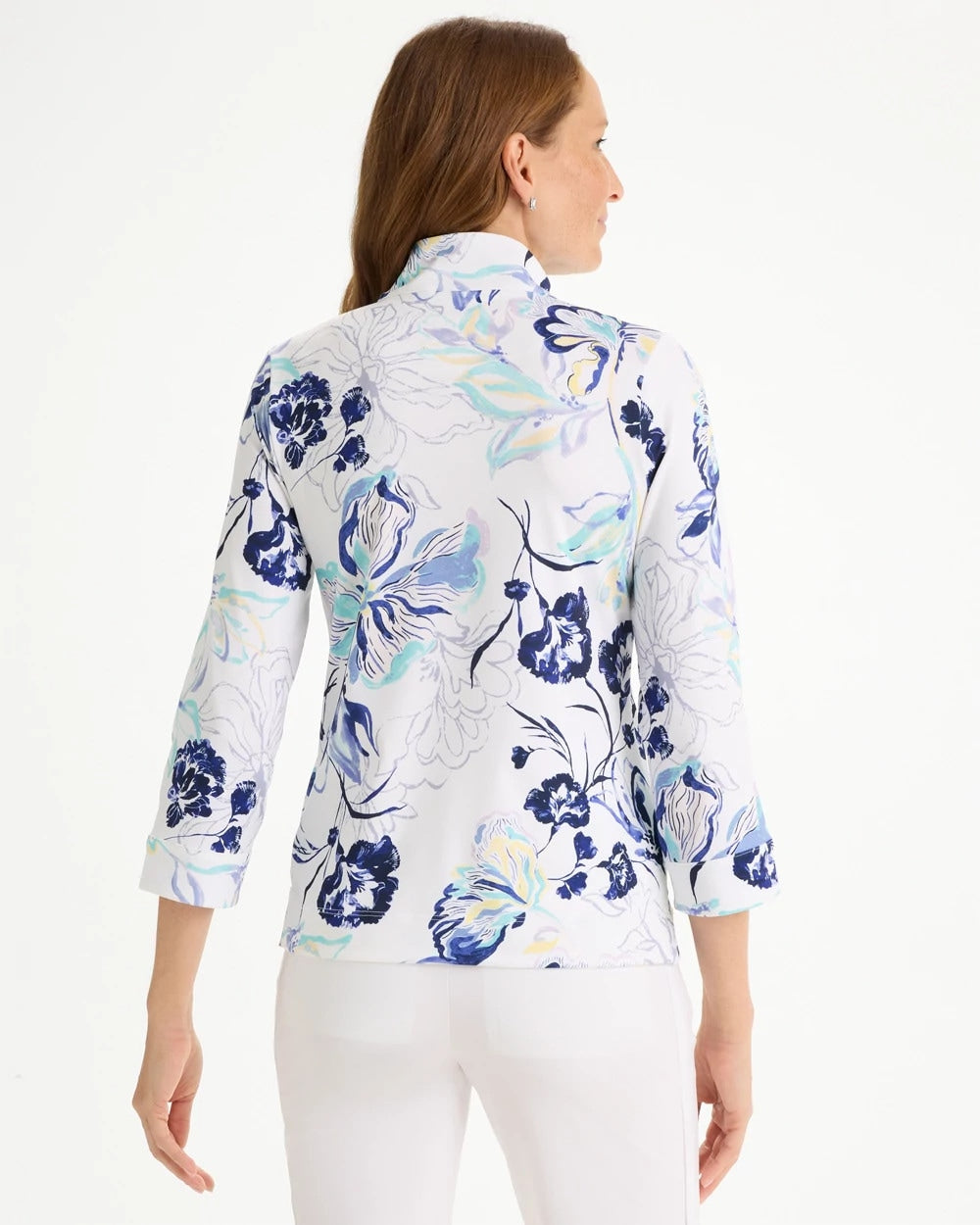 Chico's Customer Favorite - Zenergy® UPF Floral Snap Mockneck Amparo Blue