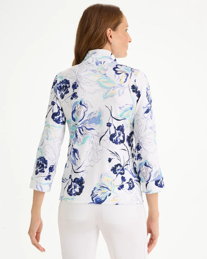 Chico's Customer Favorite - Zenergy® UPF Floral Snap Mockneck Amparo Blue