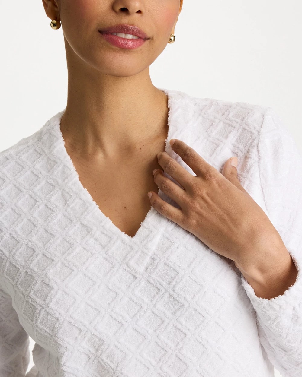 Chico's Everyday - Zenergy® Terry Cloth Jacquard Top Alabaster