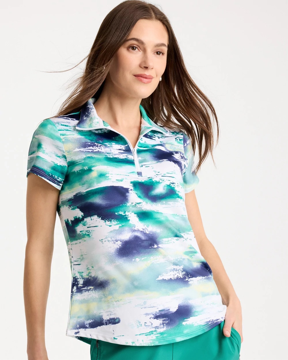 Chico's Trusted - Zenergy® UPF Watercolor Half Zip Polo Passport Blue