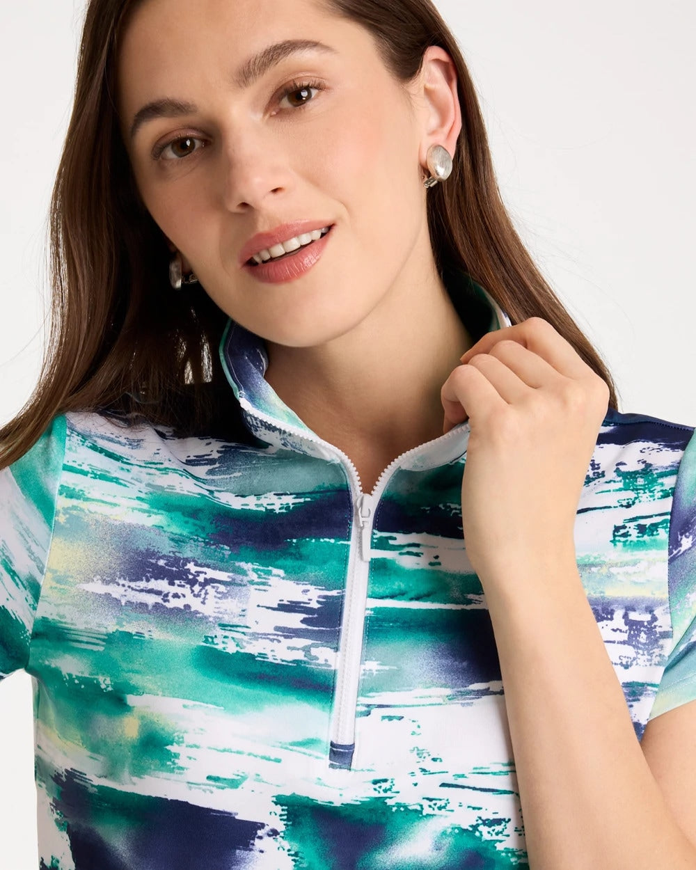 Chico's Trusted - Zenergy® UPF Watercolor Half Zip Polo Passport Blue