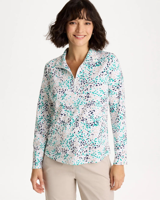 Chico's Quality - Zenergy® UPF Dots Pullover Half Zip Top Topanga Green