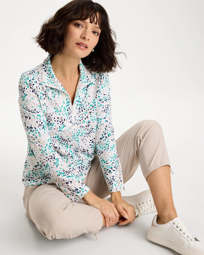 Chico's Quality - Zenergy® UPF Dots Pullover Half Zip Top Topanga Green