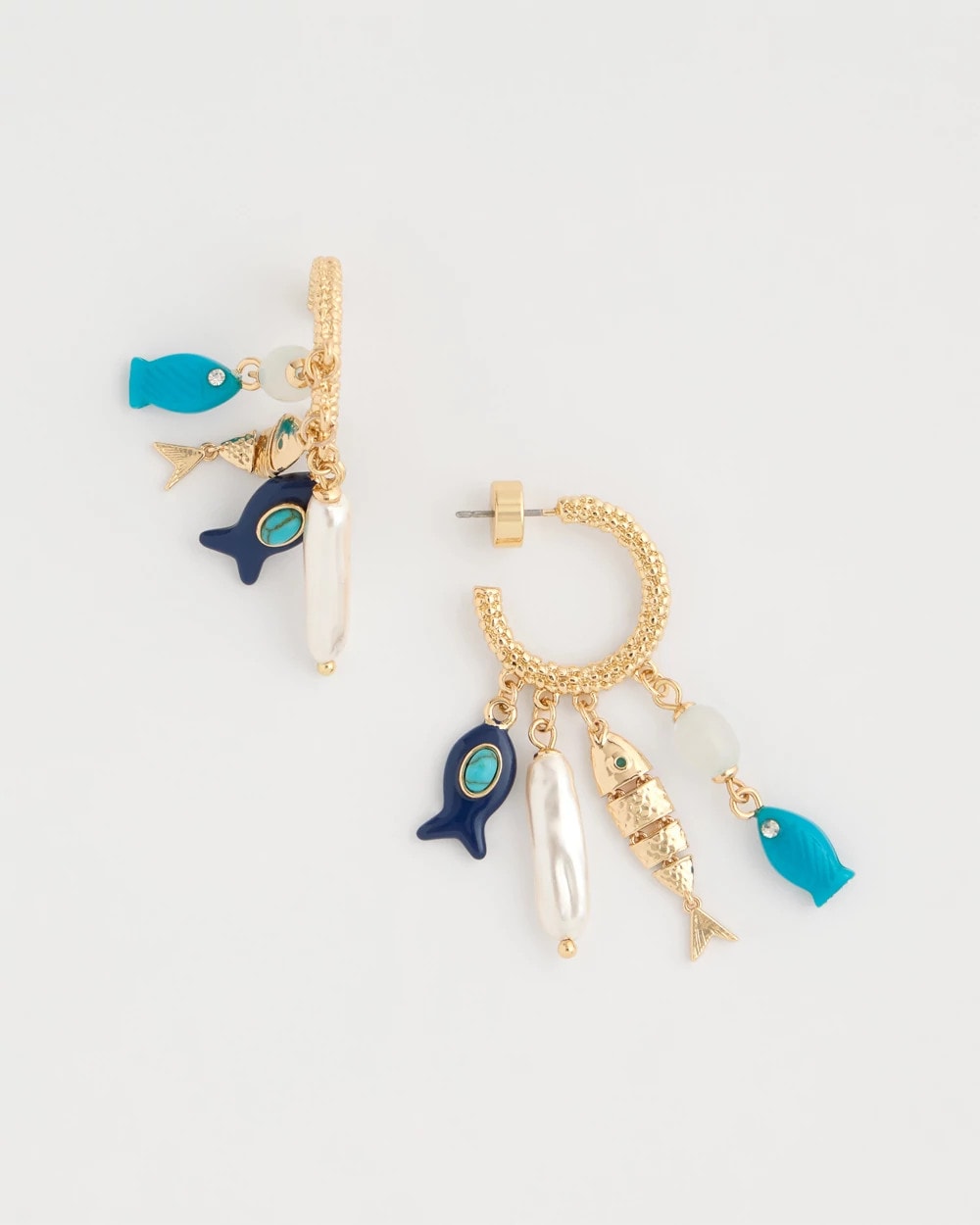 Chico's Smart Buy - Fish Charm Crinkle Hoop Earrings Blue Multi