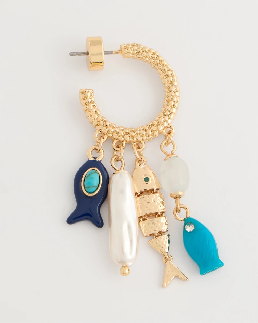 Chico's Smart Buy - Fish Charm Crinkle Hoop Earrings Blue Multi