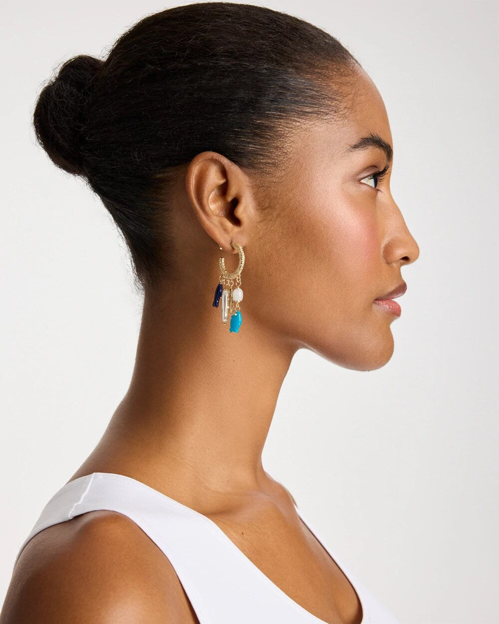 Chico's Smart Buy - Fish Charm Crinkle Hoop Earrings Blue Multi