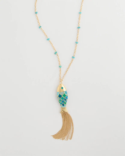 Chico's Signature - Tassel Fish Pendant Necklace Blue Multi