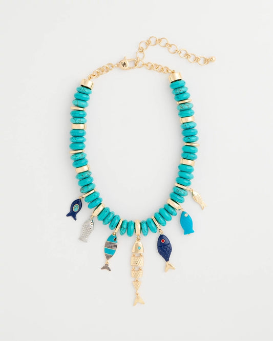 Chico's Top Pick - Turquoise Fish Charm Statement Necklace Turquoise