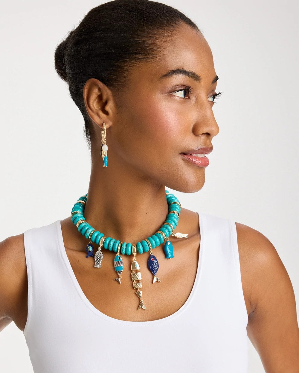 Chico's Top Pick - Turquoise Fish Charm Statement Necklace Turquoise