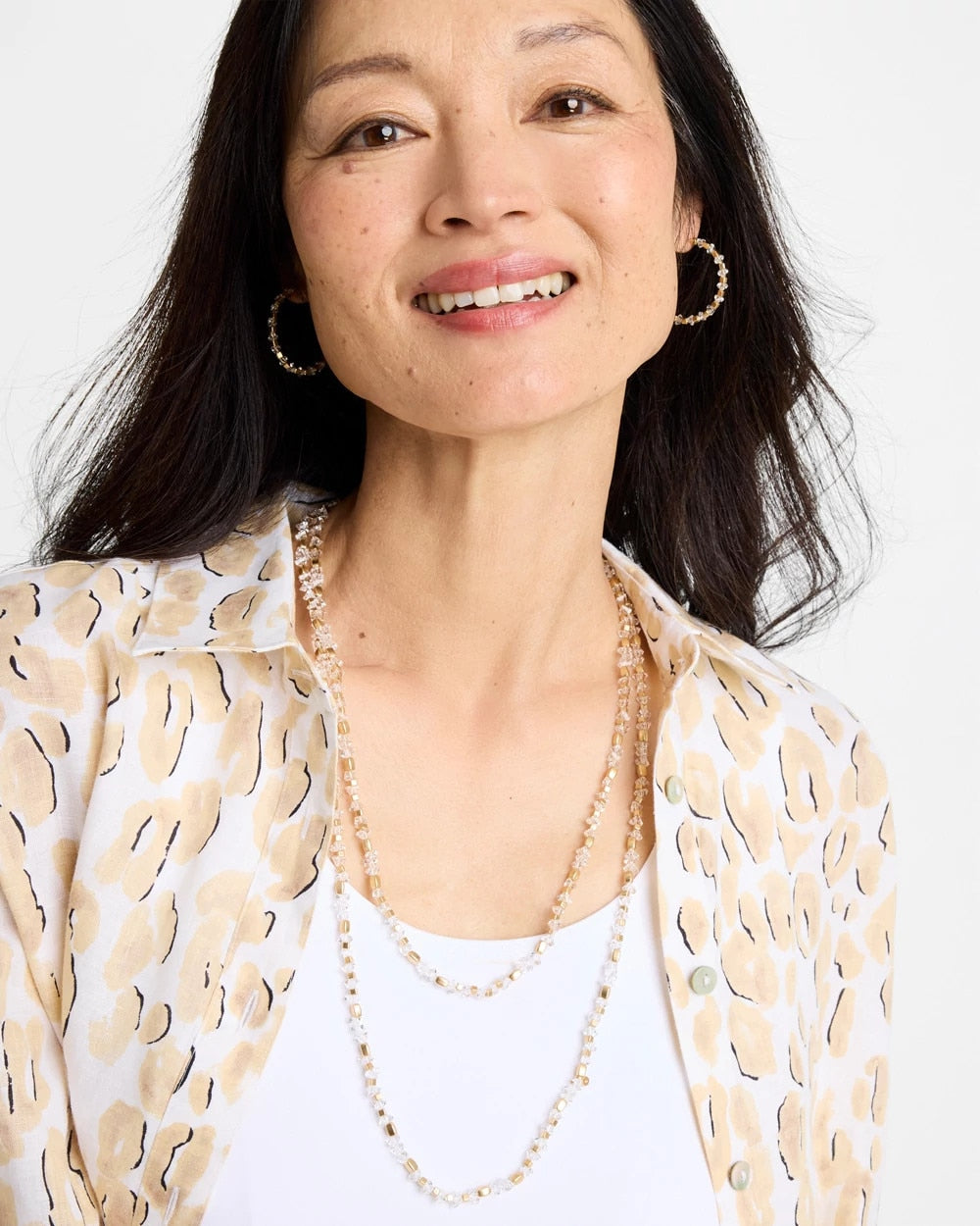 Chico's Everyday - Sea Foam Long Single-Strand Necklace White/Gold