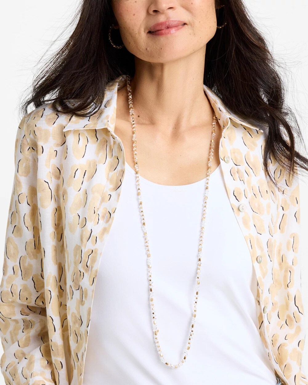Chico's Everyday - Sea Foam Long Single-Strand Necklace White/Gold