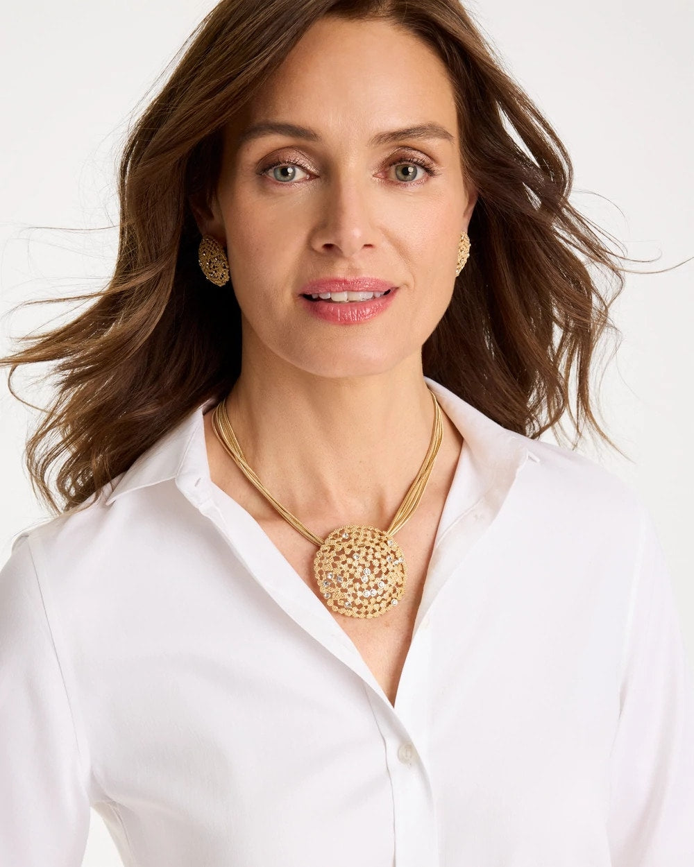 Chico's Hot Sale - Sea Foam Medallion Pendant Necklace Gold