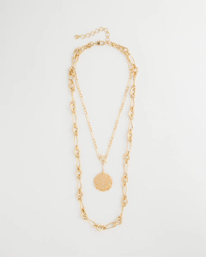 Chico's Exclusive - Sea Foam Medallion Double-Strand Pendant Necklace Gold