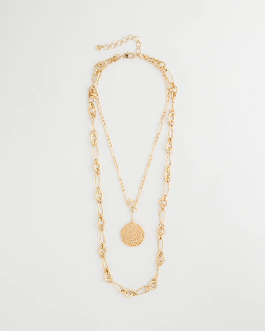 Chico's Exclusive - Sea Foam Medallion Double-Strand Pendant Necklace Gold
