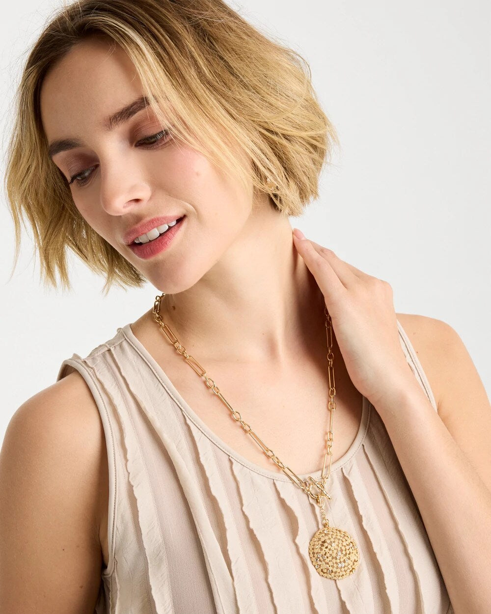 Chico's Exclusive - Sea Foam Medallion Double-Strand Pendant Necklace Gold