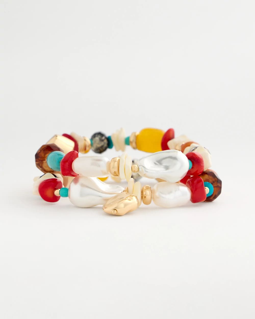 Chico's Recommended - Set of Two Pearl Beaded Stretch Bracelets Multi