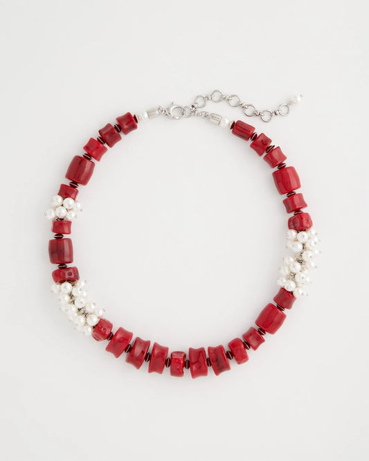 Chico's New - Red Resin Pearlescent Short Necklace Red