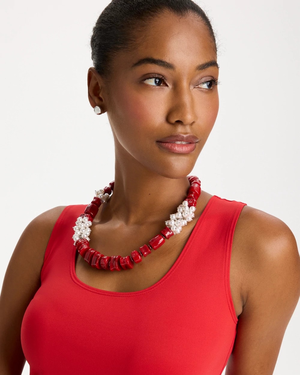 Chico's New - Red Resin Pearlescent Short Necklace Red