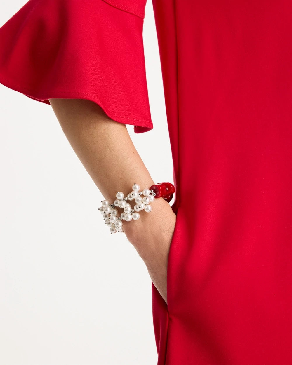 Chico's Sale - Red Resin Pearlescent Stretch Bracelet Red