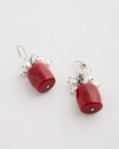 Chico's Smart Buy - Red Resin Pearlescent Earrings Red