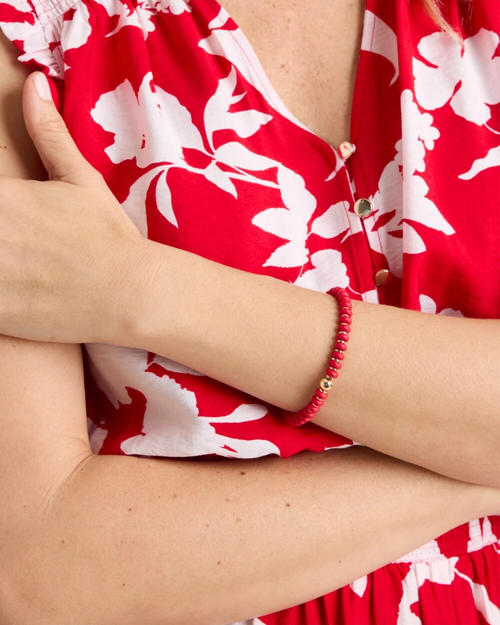 Chico's Deals - Red Beaded Stretch Bracelet Red