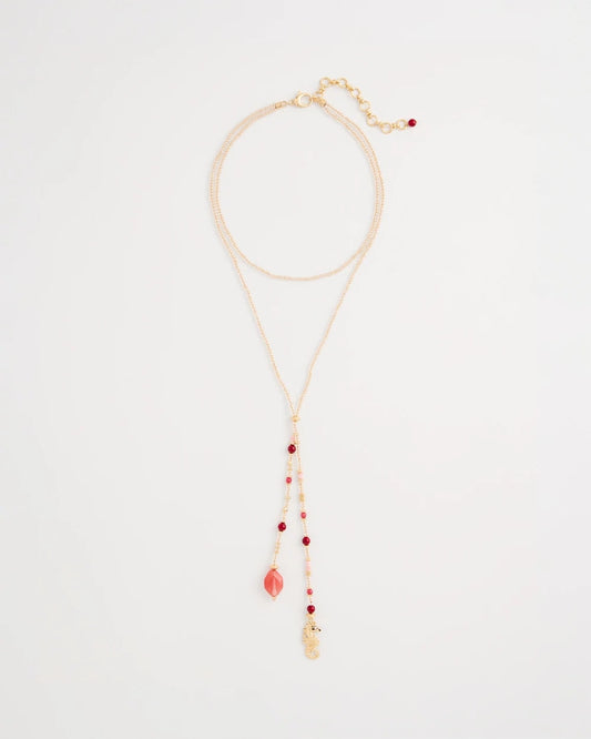 Chico's Customer Favorite - Coral Genuine Stone Y-Pendant Necklace Coral