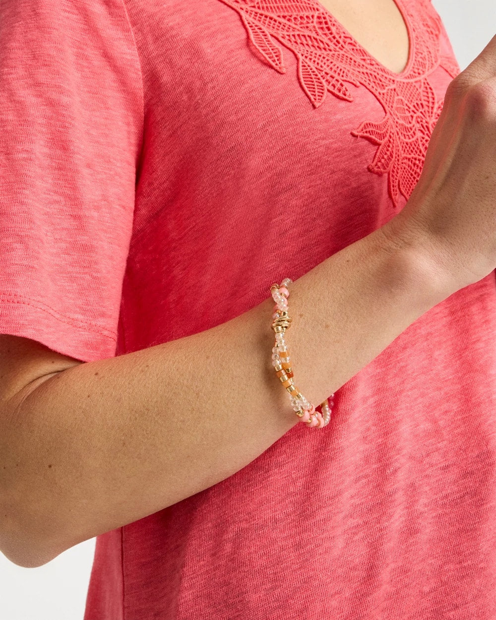 Chico's Trending - Aventurine Jade Stone Stretch Bracelet Coral