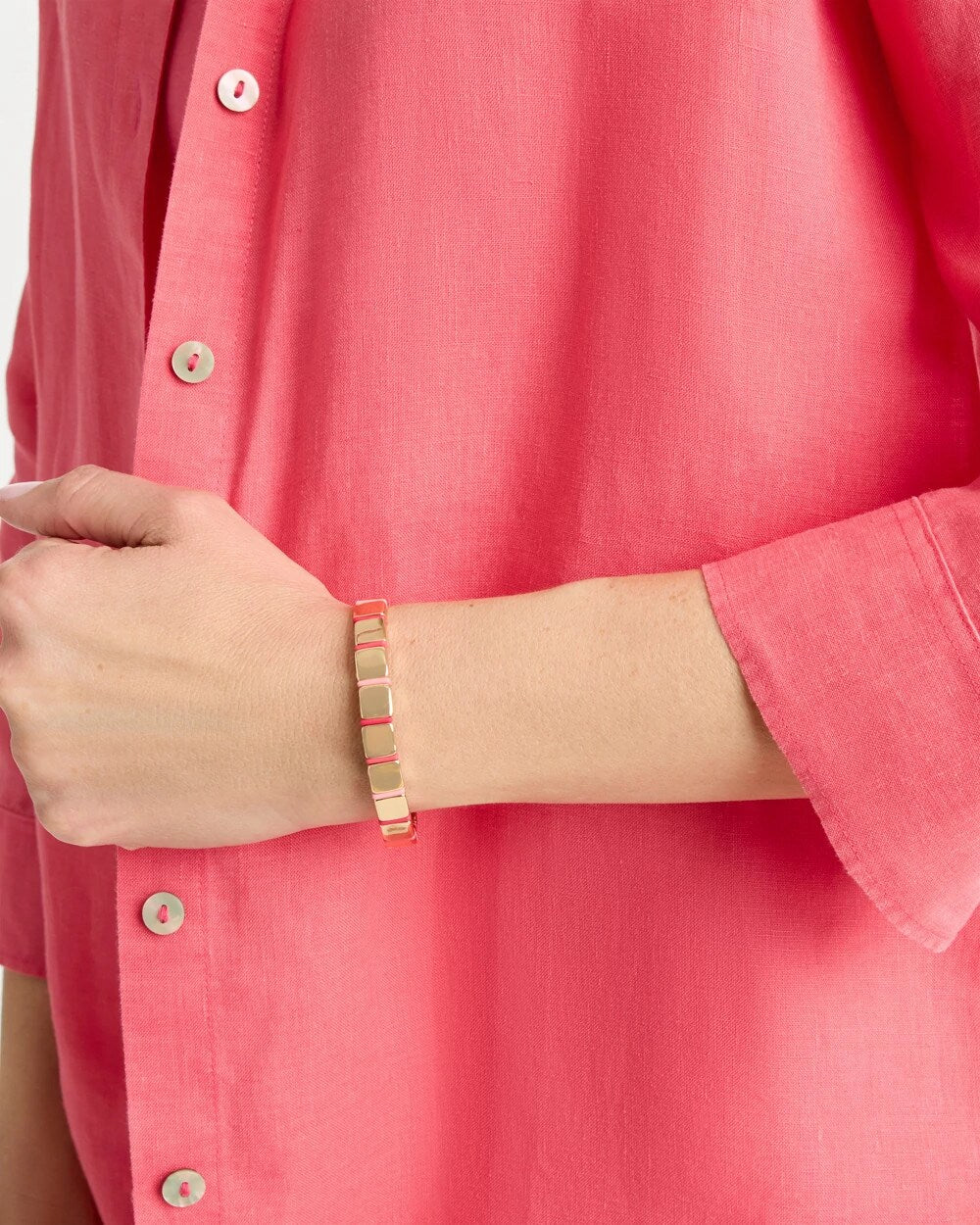 Chico's Exclusive - Glam Goldtone Slice Stretch Bracelet Coral