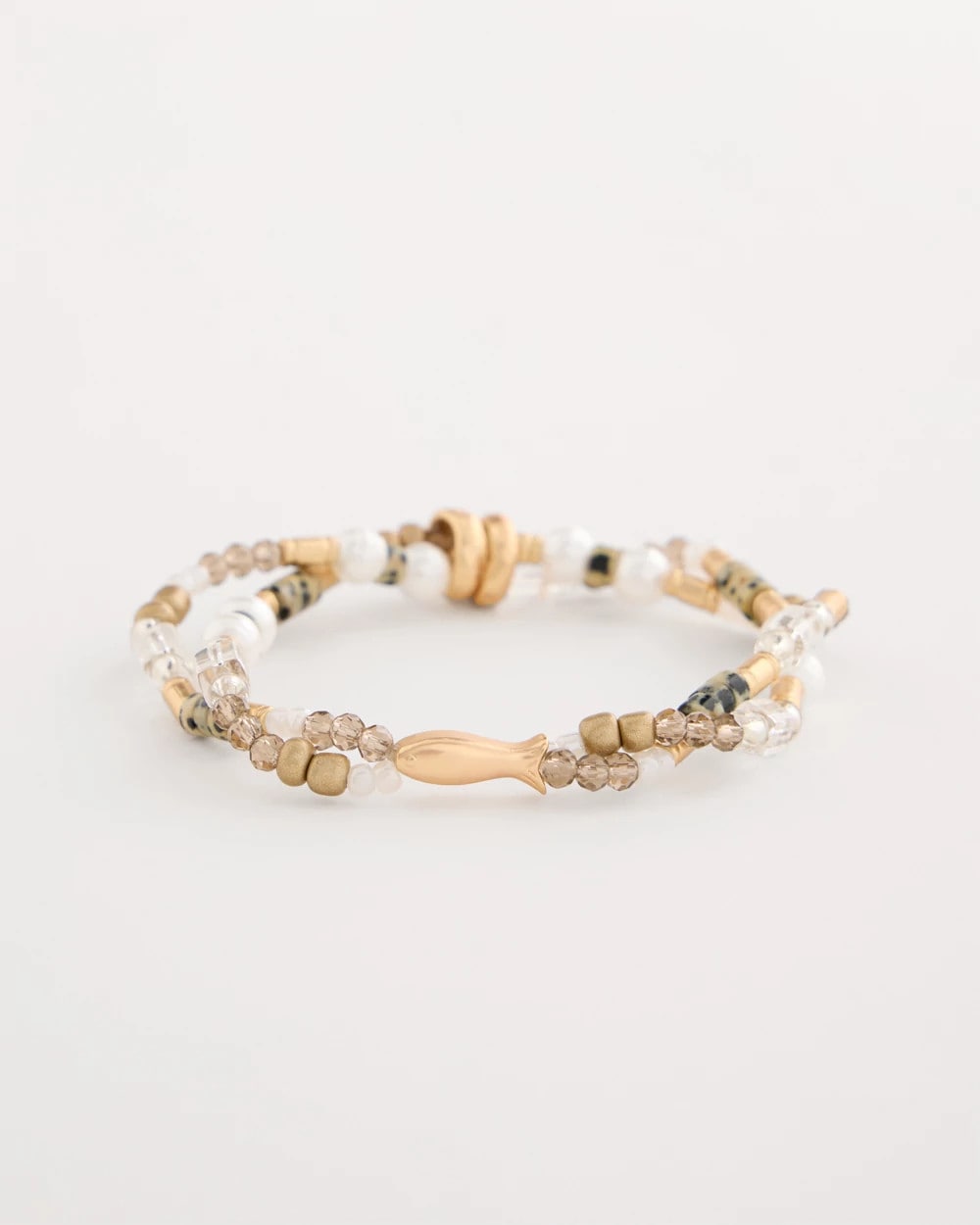 Chico's Classic - Jasper Stone Beaded Stretch Bracelet Neutral