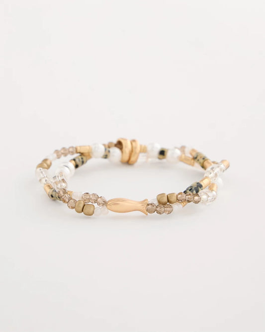 Chico's Classic - Jasper Stone Beaded Stretch Bracelet Neutral