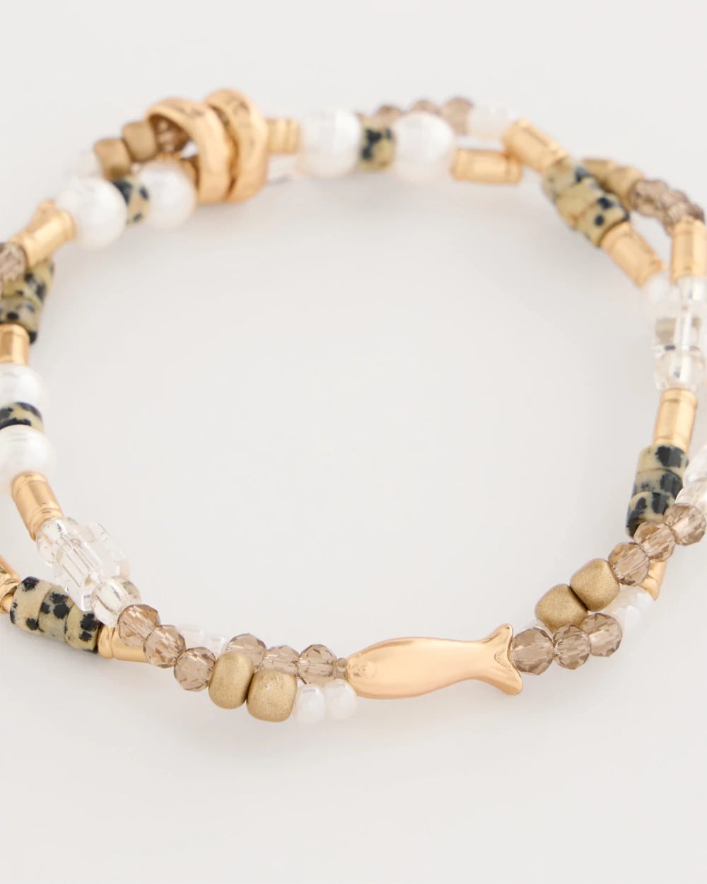 Chico's Classic - Jasper Stone Beaded Stretch Bracelet Neutral