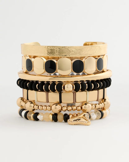Chico's Essential - Black Goldtone Glam Stretch Bracelet Black