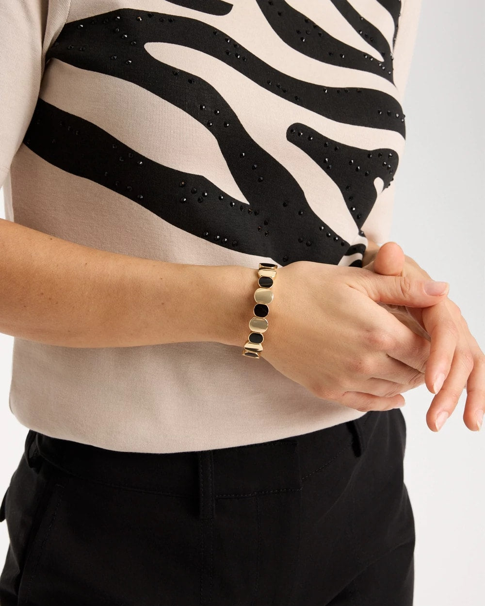 Chico's Essential - Black Goldtone Glam Stretch Bracelet Black