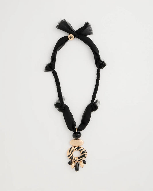 Chico's New - Tiger Pendant Necklace Black/Gold