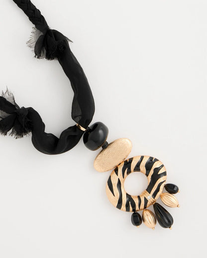 Chico's New - Tiger Pendant Necklace Black/Gold