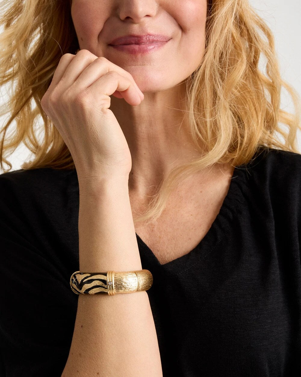 Chico's New - Tiger Hinge Cuff Bracelet Black/Gold