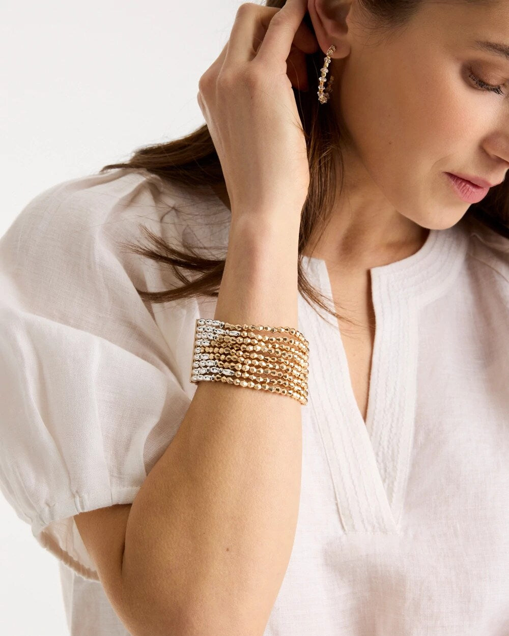 Chico's Customer Favorite - Multi-Strand Beaded Stretch Bracelet Mixed Metals