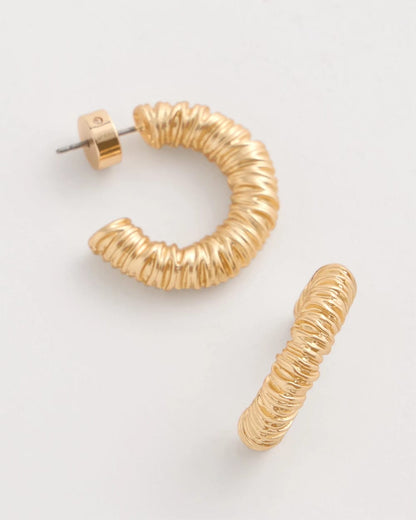 Chico's Premium - Crinkle Goldtone Hoop Earrings Gold