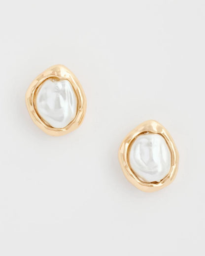Chico's Popular - Pearlescent Golden Rimmed Stud Earrings Gold