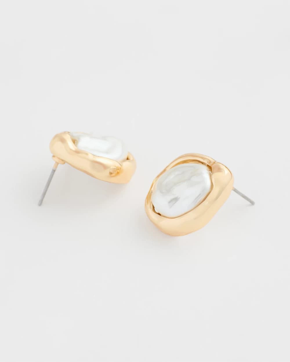 Chico's Popular - Pearlescent Golden Rimmed Stud Earrings Gold