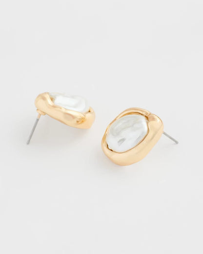 Chico's Popular - Pearlescent Golden Rimmed Stud Earrings Gold