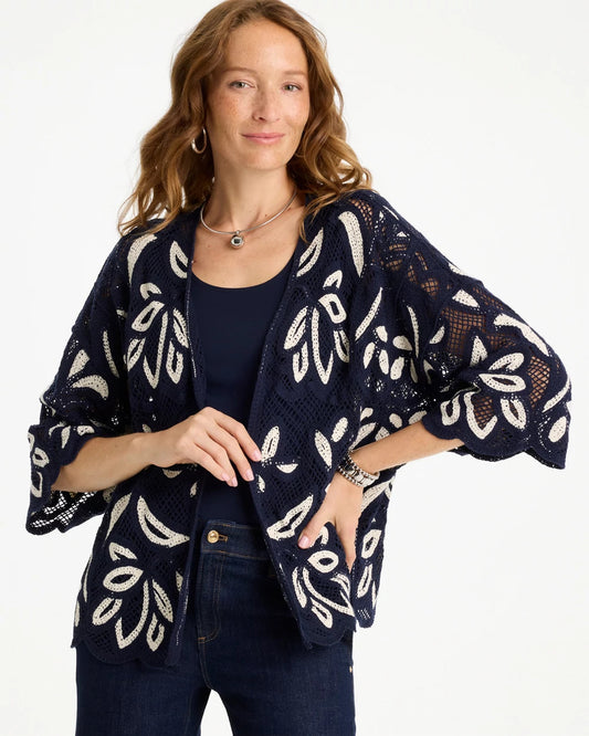 Chico's Great Value - Woven Crochet Lace Contrast Kimono Passport Blue
