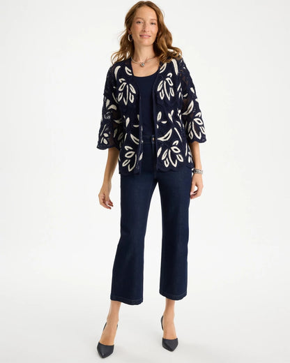 Chico's Great Value - Woven Crochet Lace Contrast Kimono Passport Blue