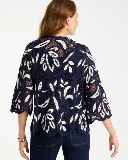 Chico's Great Value - Woven Crochet Lace Contrast Kimono Passport Blue