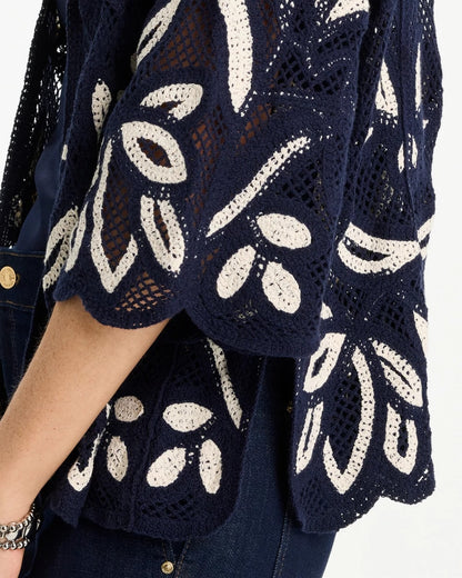 Chico's Great Value - Woven Crochet Lace Contrast Kimono Passport Blue