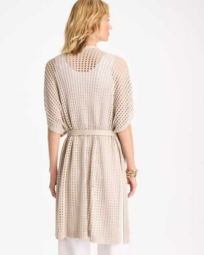 Chico's Sale - Crochet Knit Belted Ruana Neutral
