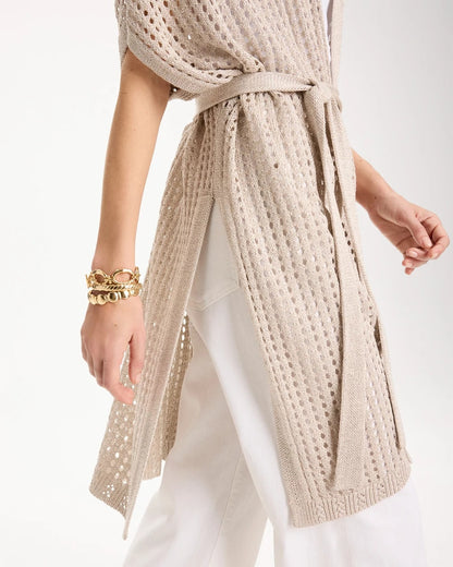 Chico's Sale - Crochet Knit Belted Ruana Neutral