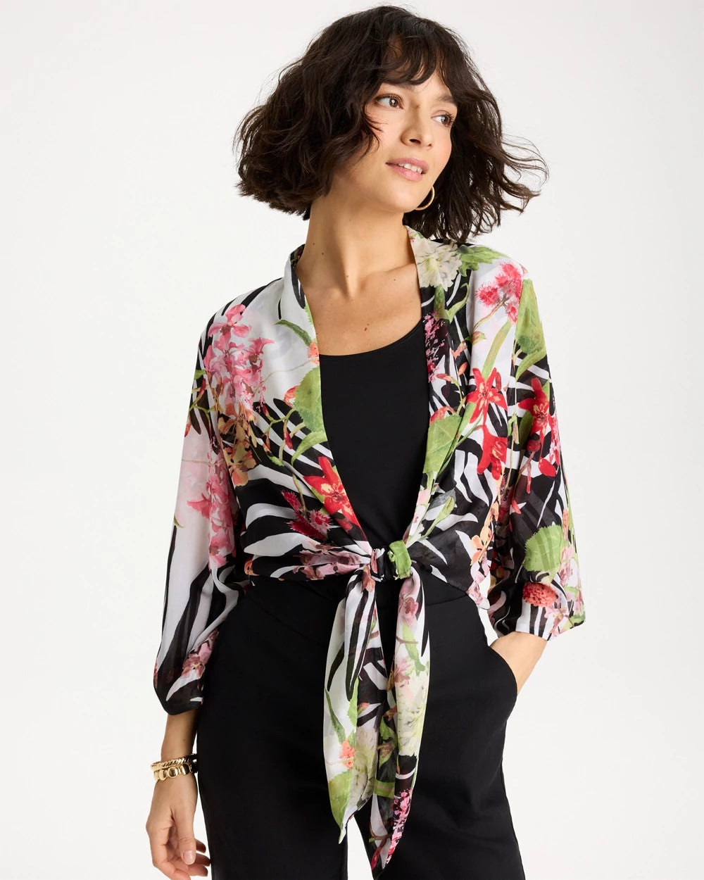 Chico's Essential - Georgette Tie-Front Kimono Black